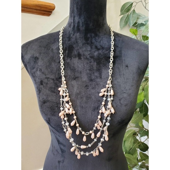 Kohl's Women's Multi Layered Pink Dangling Bubble Teardrop Statement Necklace - Picture 1 of 7